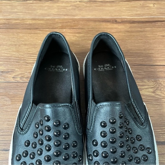 Coach Chrissy Rivets Black Leather Studded Slip-On Sneakers Women’s Size 6.5 - Picture 9 of 11